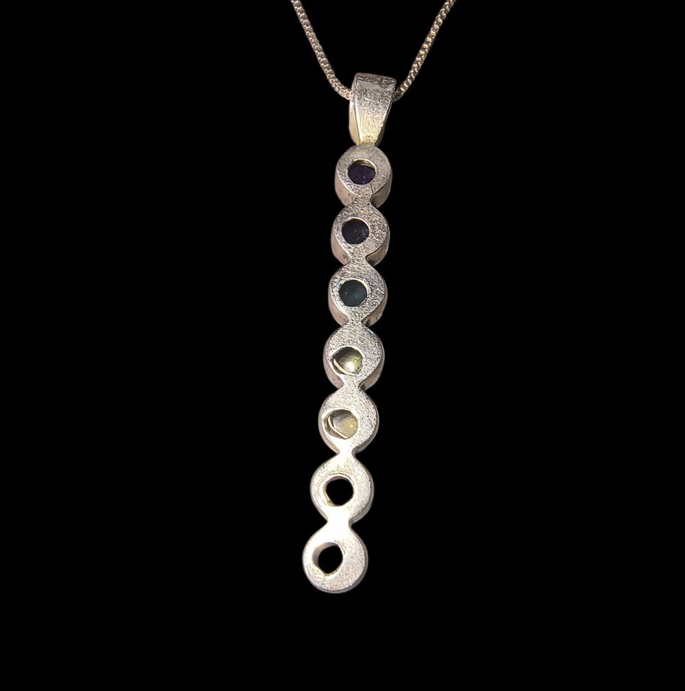 Multi Gemstone Vertically Aligned Chakra Necklace In Sterling Silver - Picture 8 of 11